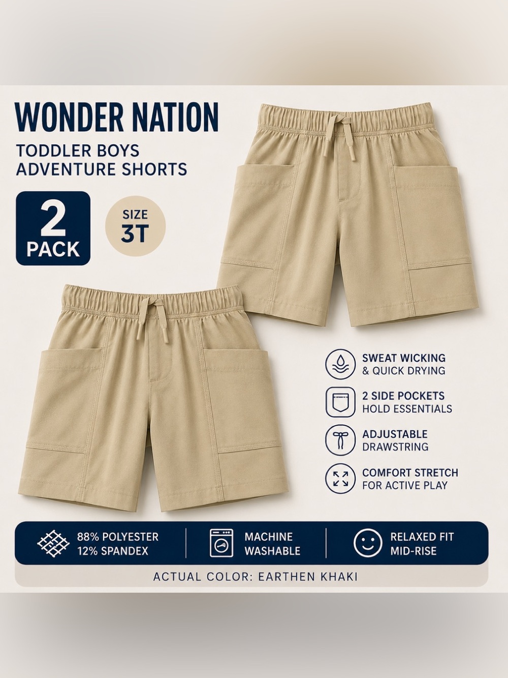2pk Wonder Nation Toddler Boys Adventure Shorts NWT 3T